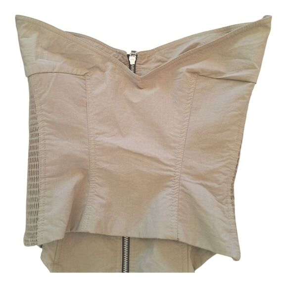 ZARA TOPSTITCHED BUSTIER Zip Front Khaki Cotton Blend Women's S Taupe Corset - Picture 6 of 15
